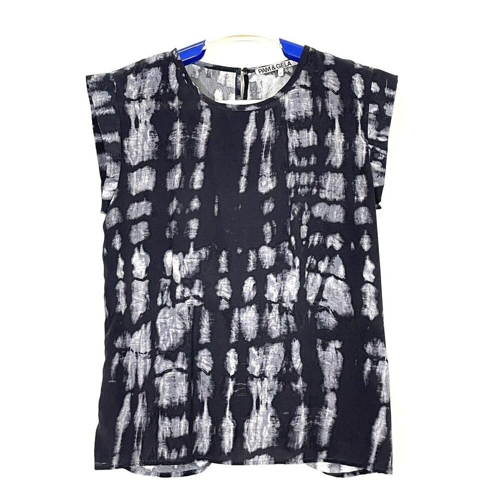 Pam & Gela Size P / XS Black Silk Tie Dye Sleeveless Open Back Top Blouse